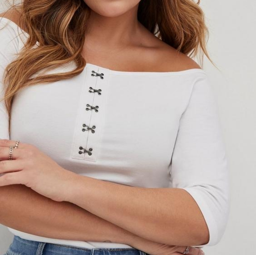 Torrid Foxy Off-Shoulder Hook And Eyelet Placket Top